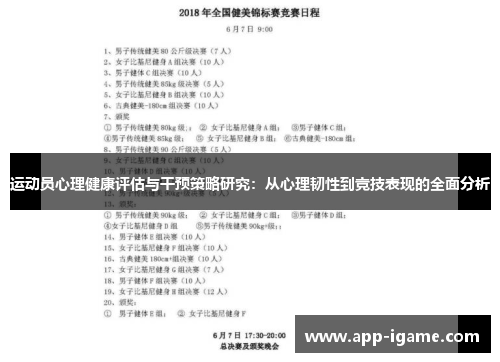 运动员心理健康评估与干预策略研究：从心理韧性到竞技表现的全面分析